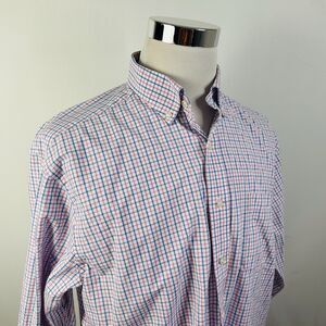 Vineyard Vines Large Classic Fit Murray Shirt Pink Blue Plaid Button Down Cotton